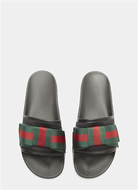 gucci black web ribbon bow slides flats|Gucci Black Pursuit Ribbon Bow Slides .